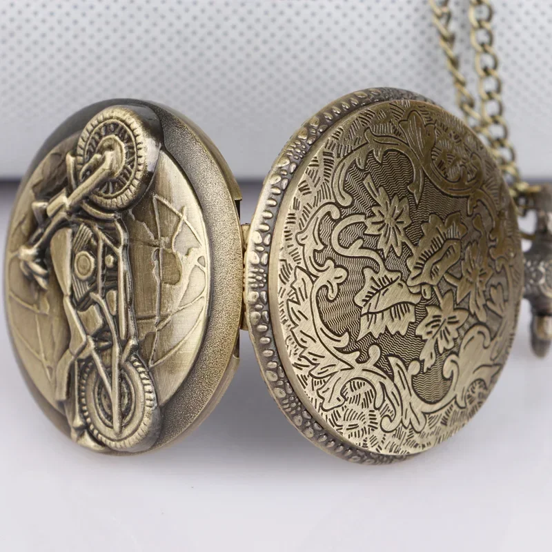 Requintado marrom popular motocicleta bronze quartzo relógio de bolso pingente corrente charme presentes ideais para homens mulheres colecionadores