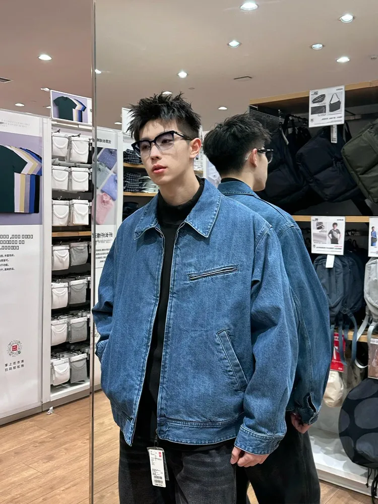 

Мужская джинсовая куртка Deep Blue с подплечниками, весенне-осенняя, в стиле Detroit Workwear, с воротником, американская, для джинсов, верхняя одежда