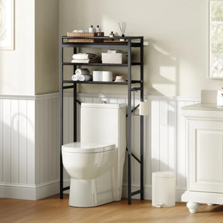 

Over The Toilet Storage, 3-Tier Over Toilet Bathroom Organizer with Paper Holder, Freestanding Bathroom Shelves Above Toilet fo