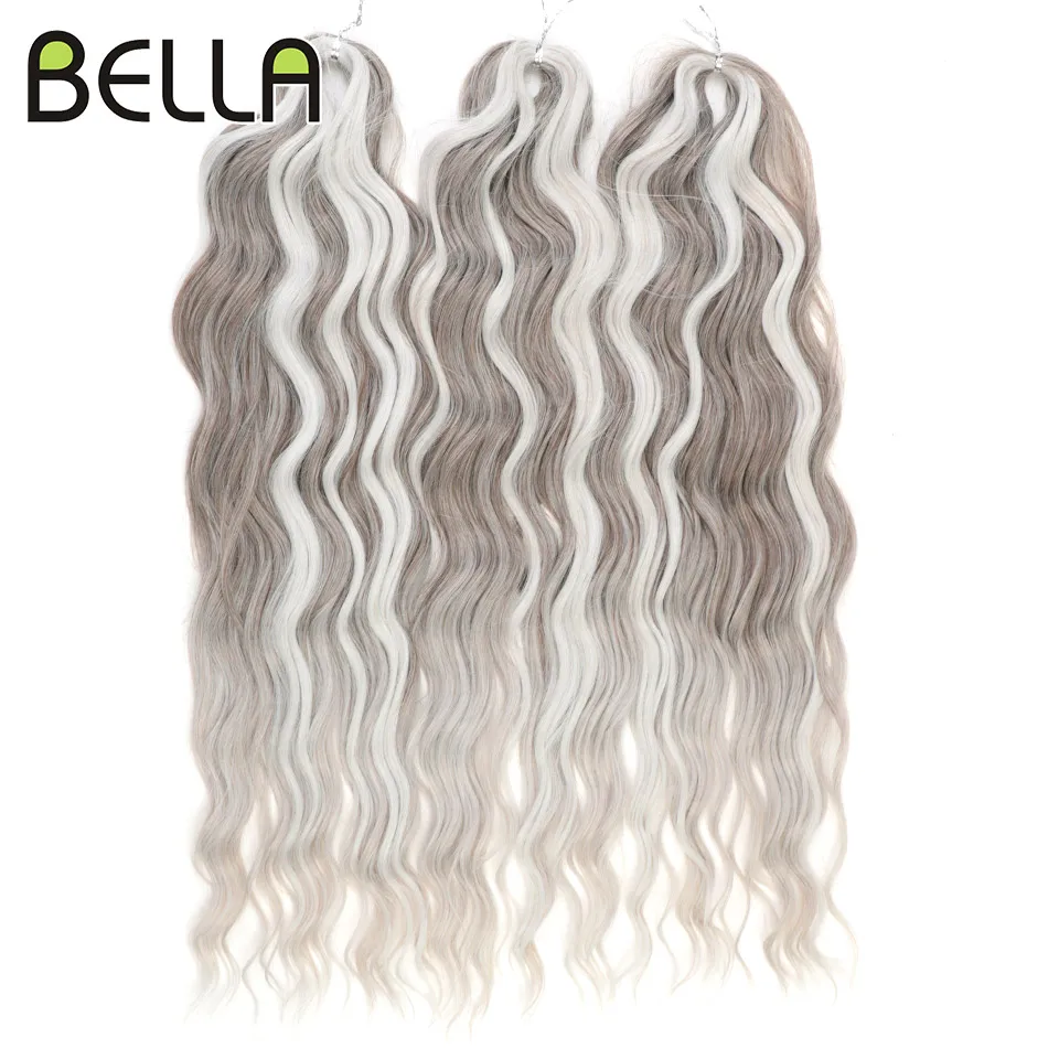 Anna Hair extensiones de cabello trenzado de onda profunda suelta sintética, cabello trenzado de onda de agua de 24 pulgadas, cabello rubio degradado, cabello rizado de ganchillo