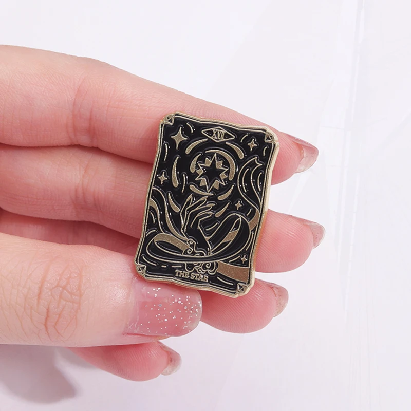 Bulan Bintang Gelap penyihir Pines Lapel lencana Punk Gothic perhiasan hadiah untuk teman-teman hitam Tarot Enamel bros kustom matahari