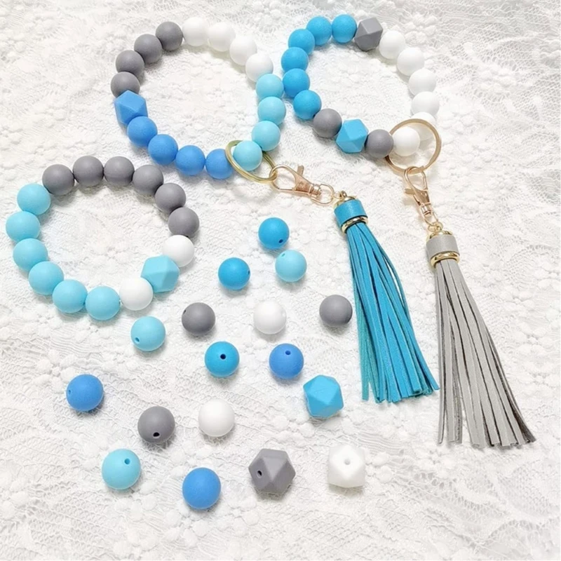 55Pcs/Set Adults Children Fun DIY Toy Silicone Beaded Tassel Keychain Making Kits Kid Educational Toys Handmade Art Crafts Gifts