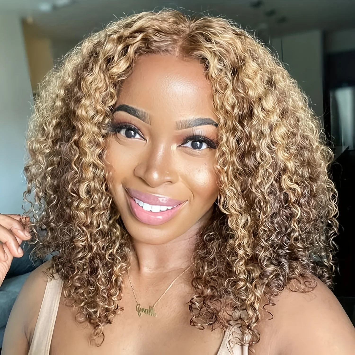 Wear Go Highlight Deep Wave Human Hair Glueless Wigs Pre Cut Preplucked  4x4 Deep Curly  Honey Brown Blonde Lace Front Wigs