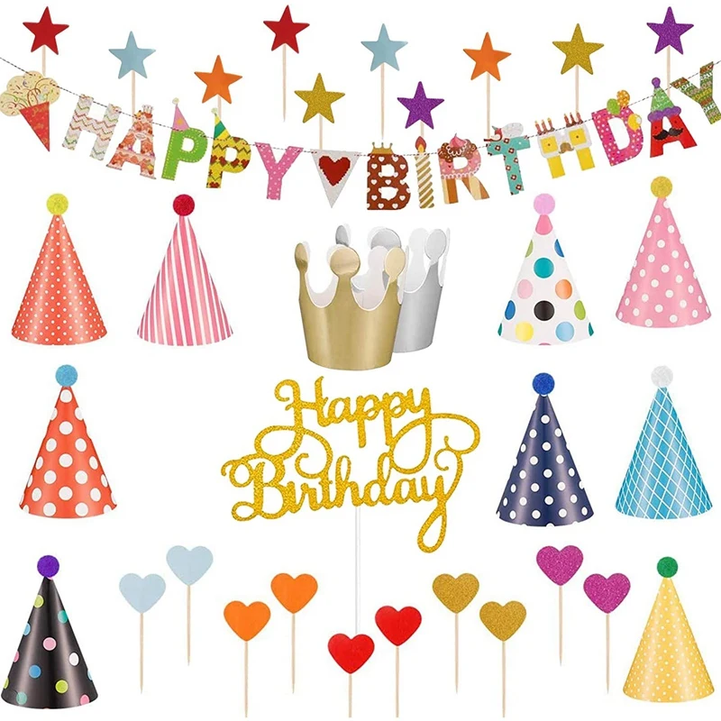 

Party Hats Birthday Set 33 Pieces Party Hats Kids Birthday Set Birthday Party Hats And Happy Birthday Banner