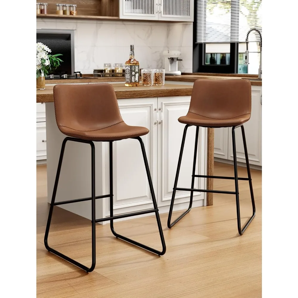 

Bar Stools Set of 2, Faux Leather Counter Height Stools, 26 Modern Barstools with Metal Legs and Footrest, Urban Armless Counter