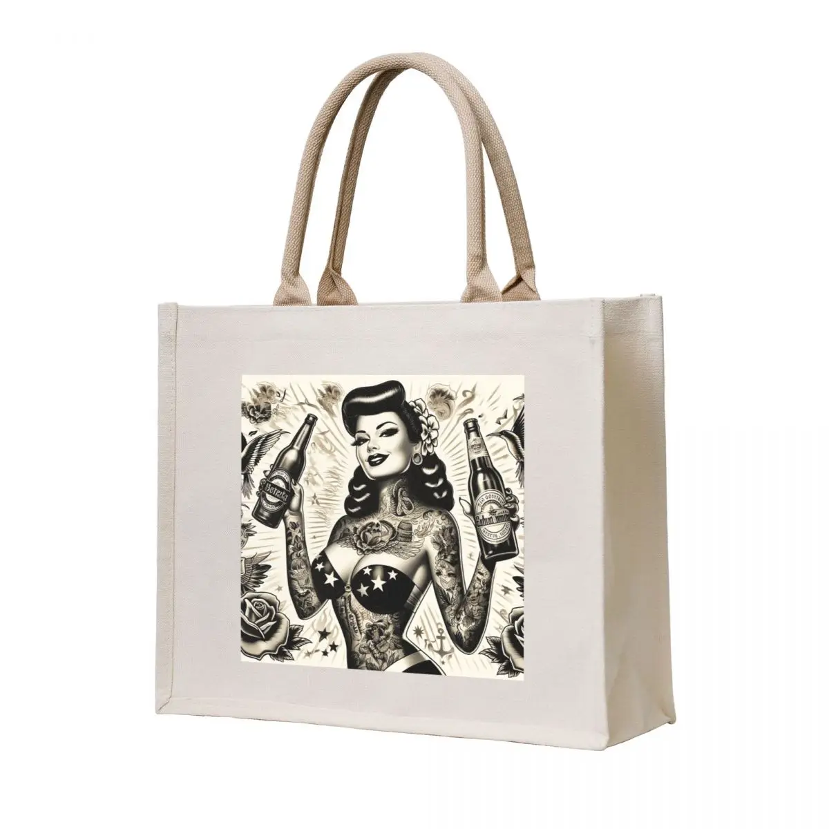 

Retro Tattooed Beer Girl Tote Bag woman shopping bag Women's tote bag tote bags men