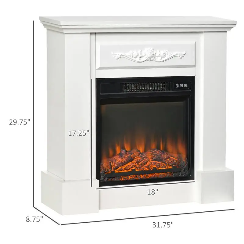 Elegant Electric Fireplace with Floral Design - Realistic Flame Effect Heater for Cozy Home Ambiance