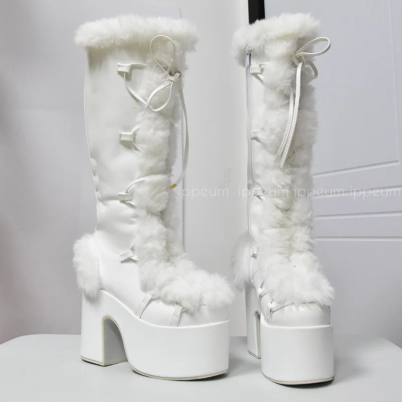 IPPEUM Y2K Platform Boots Women Winter Knee High Furry Cosplay Snow Botas Free Shipping Bratz Shoes