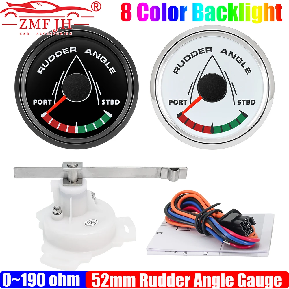 

ZMFJH 52mm Marine Rudder Position Indicator Waterproof 8 Color Backlight with 0-190 Ohm Rudder Mating Sensor for Marine Yacht