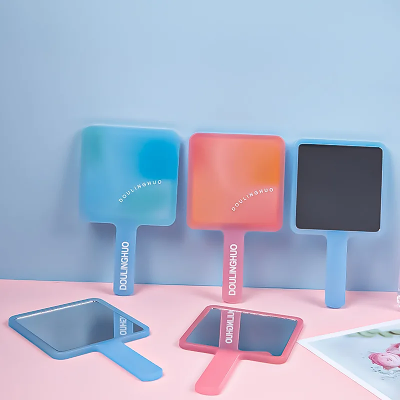 Specchio portatile quadrato traslucido Specchio per trucco portatile con cornice in plastica per borsa da tavolo, regalo da viaggio con stampa del logo
