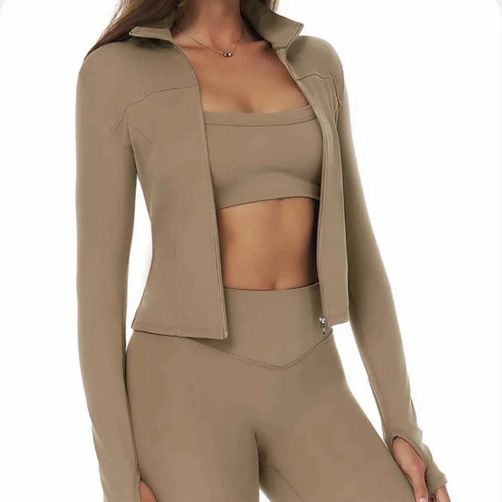 سستة طويلة الأكمام سترة رياضية المرأة اللياقة البدنية قميص يوجا الصالة الرياضية أعلى أكتيفيوير تشغيل معاطف رفع تجريب الملابس امرأة سترة