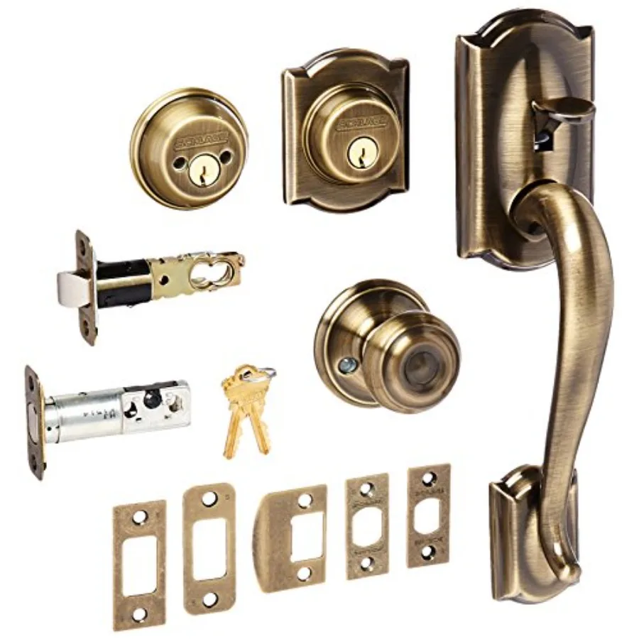 

F62CAM609GEO Antique Brass Camelot Double Cylinder Handleset with Georgian Interior Knob from The F-Series