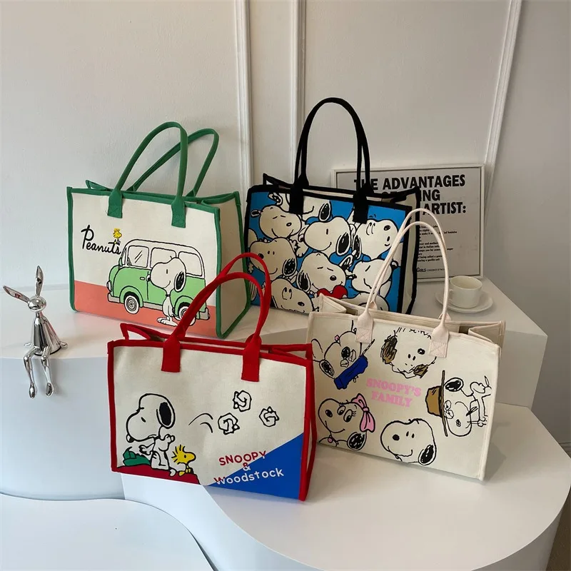 Sanrio Cartoon Canvas Tutorial Storage Bags Kawaii Anime Snoopy Large Capacity Shopping Bag Cute Portable Tote Bag Student Gift