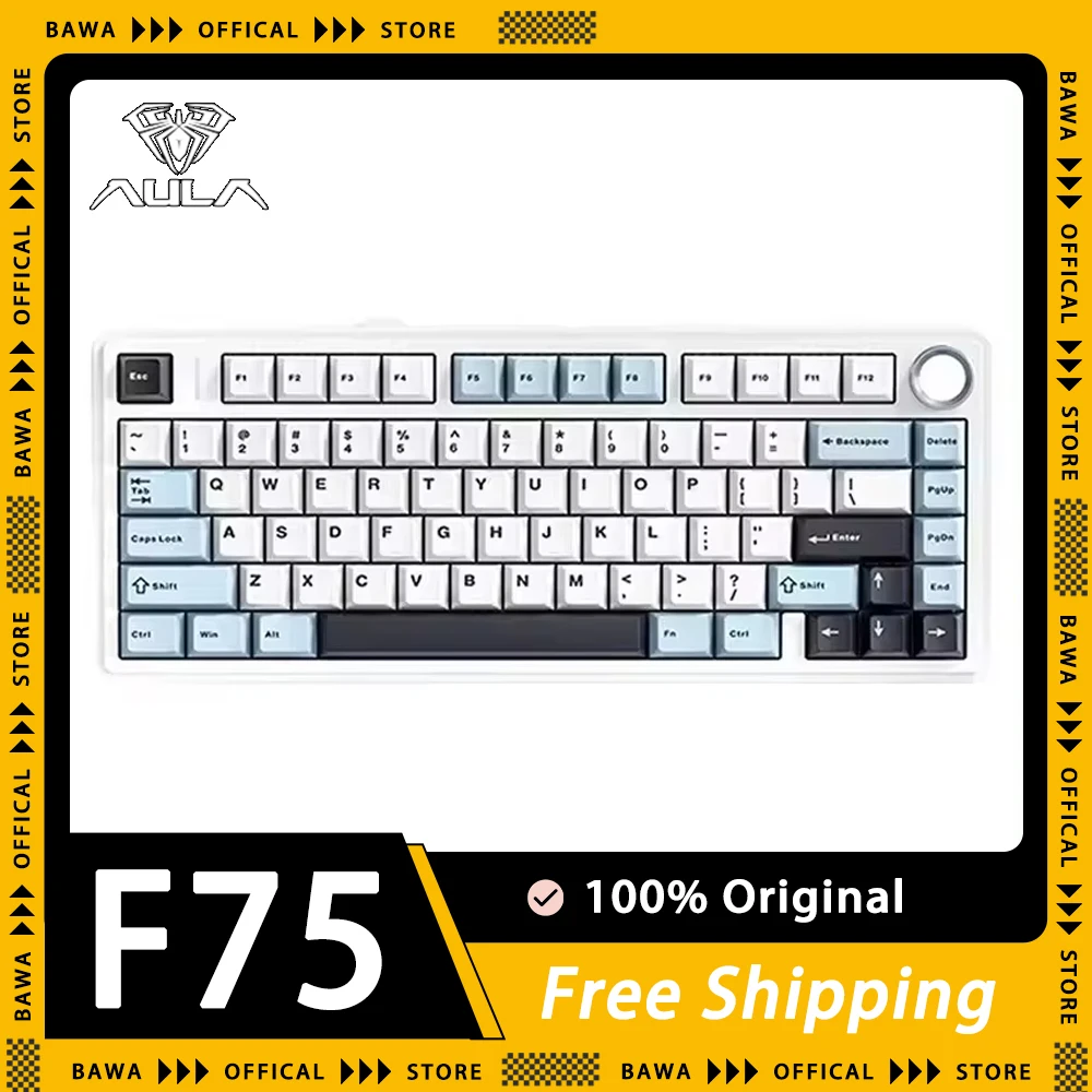 

AULA F75 Mechanical Keyboard Wireless Multifunctional Knob Three Mode RGB Gaming Keyboard Hot Swap Gasket Pc Gamer Accessories