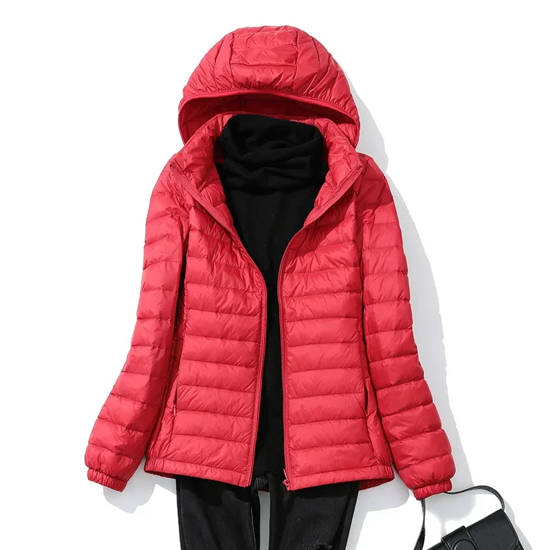 Women Ultra Light Down Jacket 90% White Duck Down Spring Outwear Hat Detachable Puffer Jacket Slim Coat Female Clothing