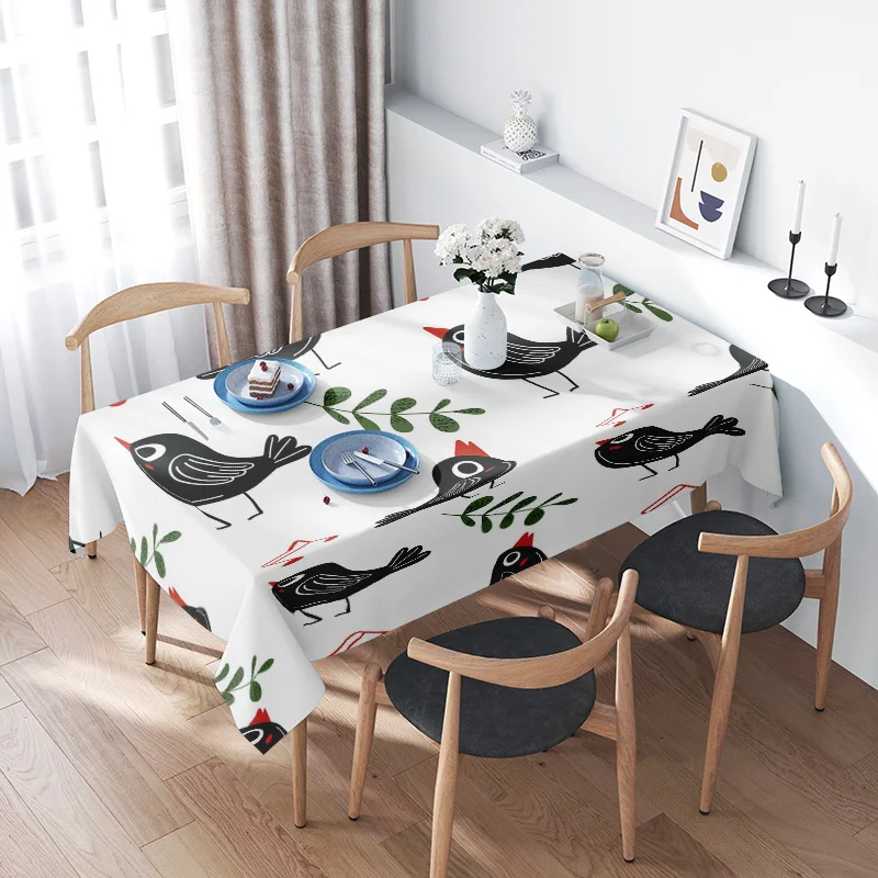 Modern Tablecloth with Birds Pattern White Table Linens for Home Dining Decoration Flower Printing Design on Placemat Set 4 Piec