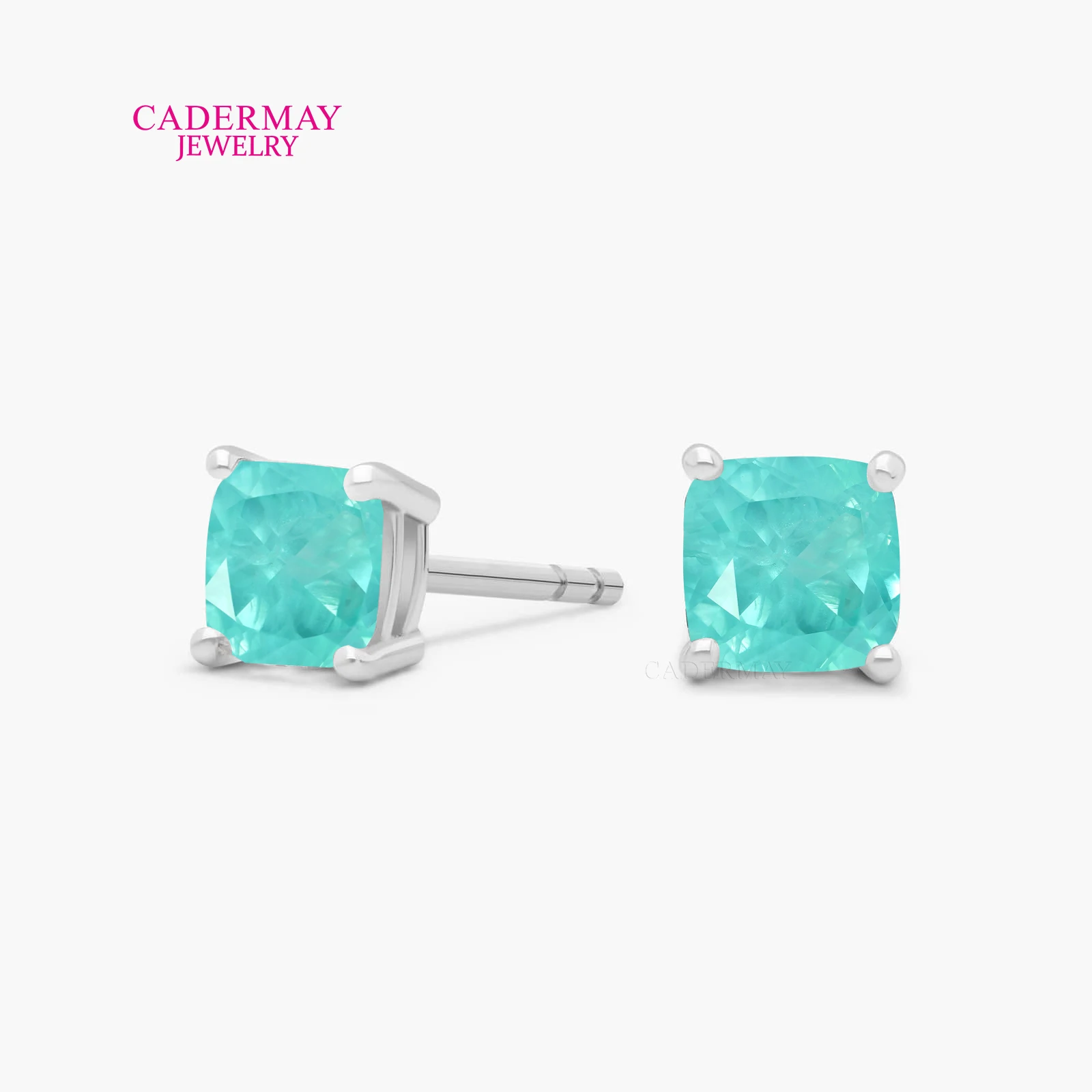 925Silver Synthetic Paraiba YAG Gemstone Earrings For Women Men Party Anniversary Gift 4.5mm-10mm Cushion Shape Earrings Stud