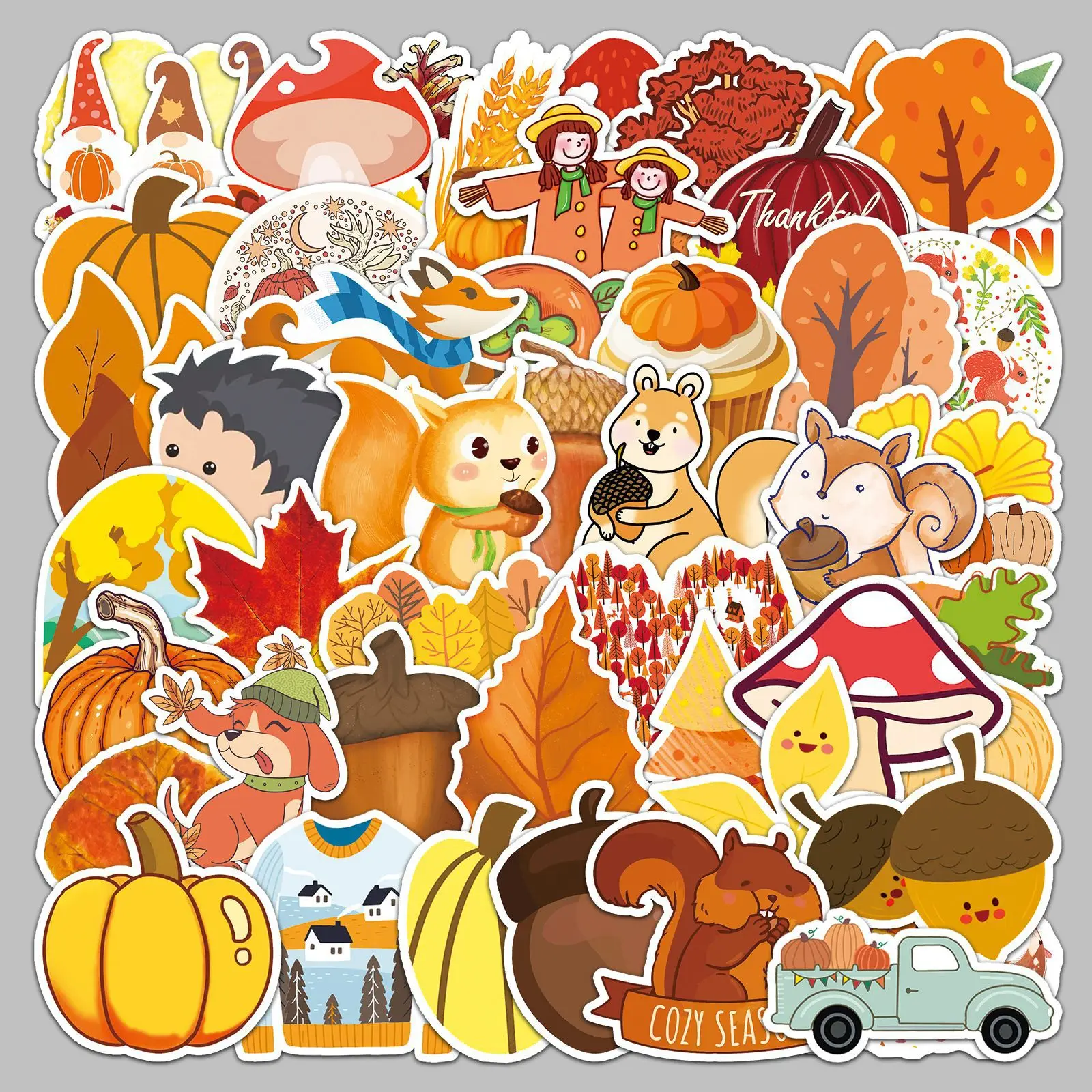 

50Pcs Creative Cartoon Style Fall Series Stickers Suitcase Phone Case Water Bottle Waterproof Decoration Diy Sticker Packs