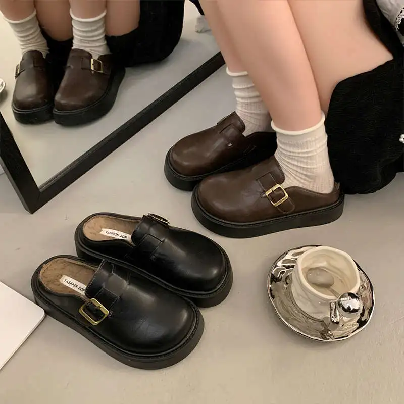 Female Shoes Slippers Casual Platform Cover Toe Winter Footwear Mules For Women 2024 Slides New Luxury Female Shoes House Slippe