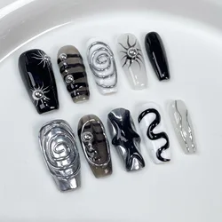 10Pcs Sweet Cool Coffin Handmade Press On Nails Full Cover Heart French Design Ballerina False Nails Wearable Manicure Nail Tips