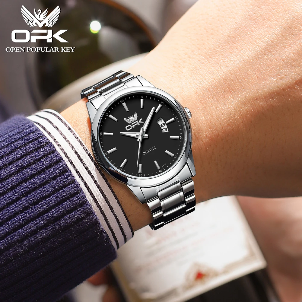 OPK 6010 ساعة رجالي أصلية كوارتز ساعة اليد مقاوم للماء ساعات مضيئة للرجال كرونوغراف تاريخ هدايا رجالي Freebie