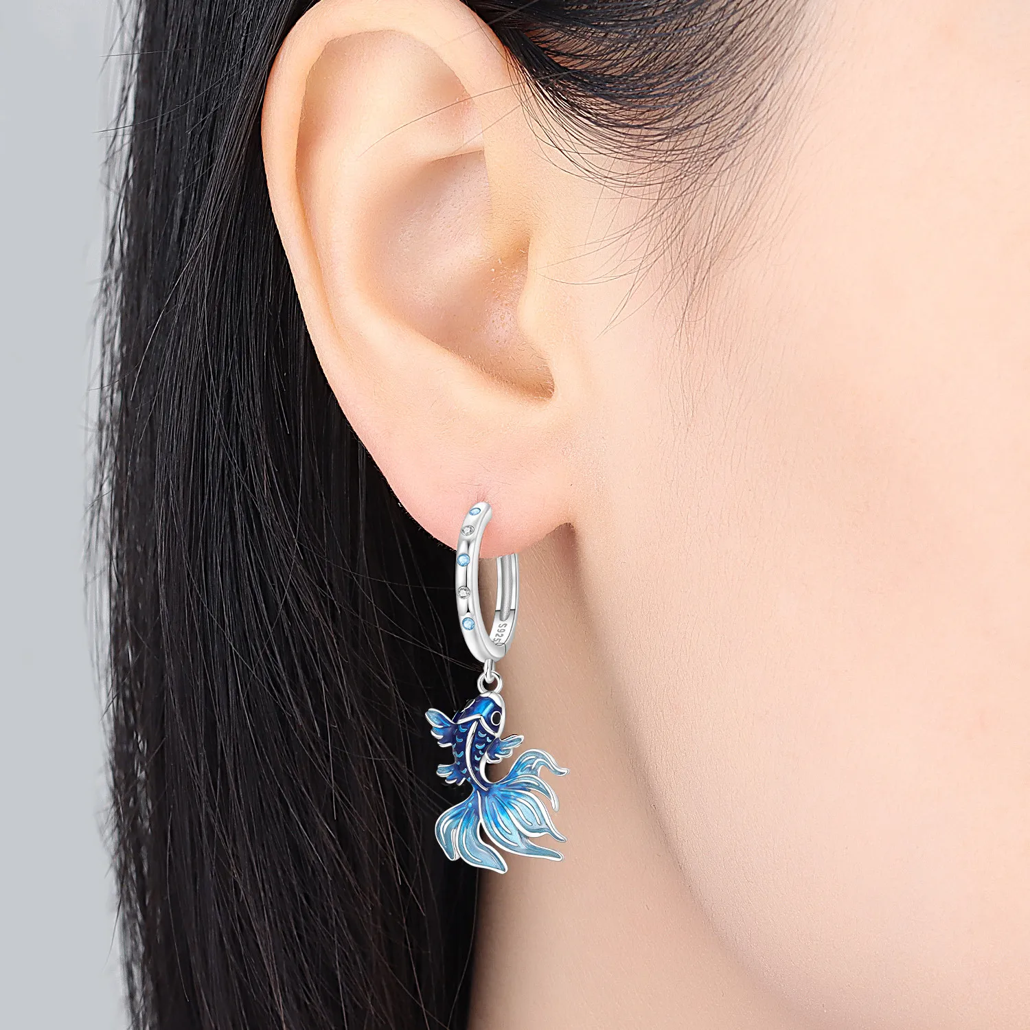 925 Sterling Silber Damen Halskette und Ohrringe Set Blaue Glückskoi-Fisch Ohrringe Set Exquisites Party-Schmuckset Jubiläumsgeschenk – Detail 3