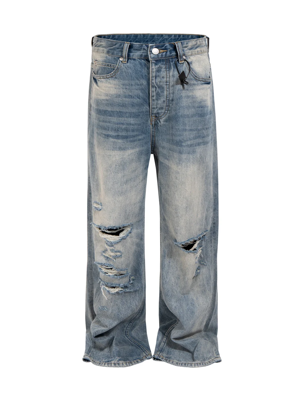 

Парижские винтажные рваные джинсы прямого кроя с потертостями и эффектом состаривания, повседневные, из хлопкового денима, мужские, свободного кроя