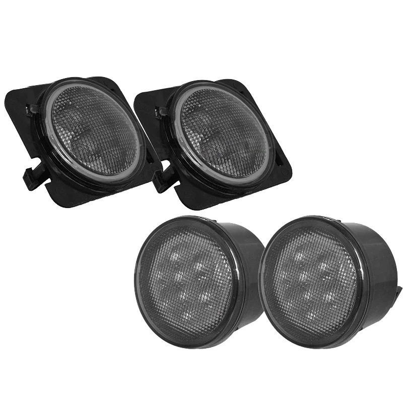 4 PièCes LED Clignotant + Marqueur LatéRal Fender Lights Drl Blanc Halo Lentille FuméE pour Jeep Wrangler Jk 2007-2017