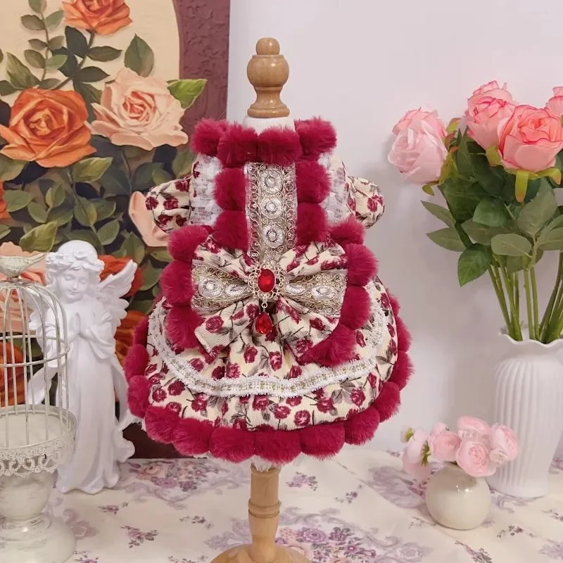 

Оригинальная одежда ручной работы для собак, осенне-зимнее плотное плюшевое платье принцессы с бантом и принтом для маленьких и средних щенков, пальто