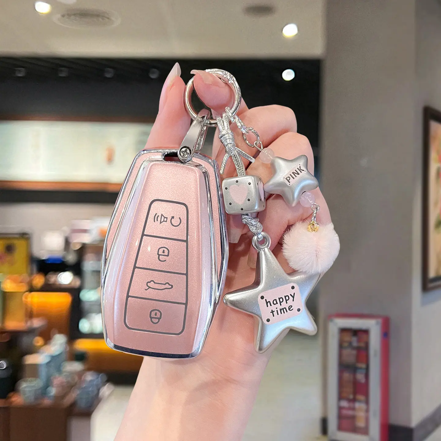 Shimmering Pink for Geely Coolray X6 Emgrand Global Hawk GX7 Atlas Boyue NL3 X7 EX7 Emgrand Kulrey GT GC9 Car Key Case Cover Fob