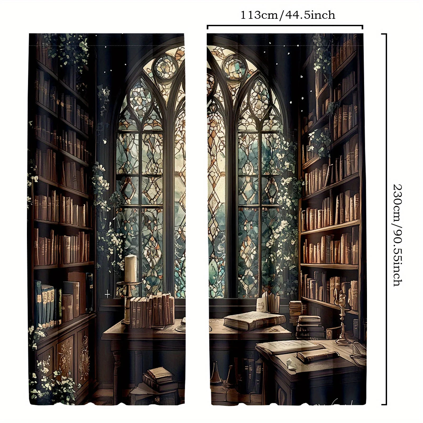 Sophisticated Library Curtains Dark Academia Aesthetic Gothic Bookcase Window Drapes Home Decor Panels Luxury Window Treatment F