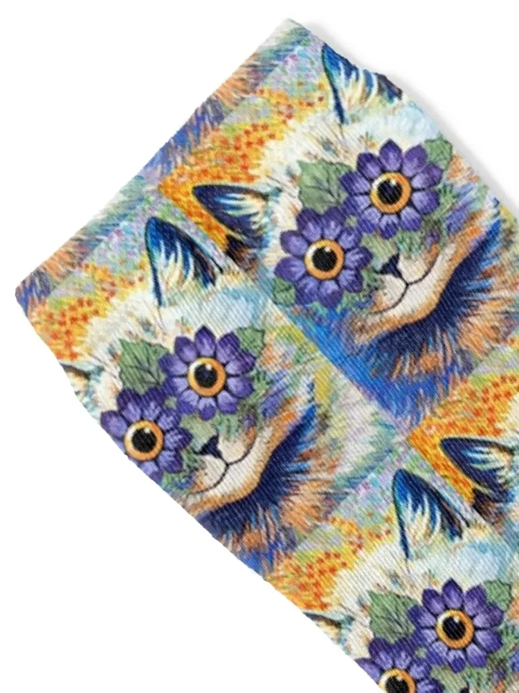 Cat With Blue Petals” by Louis Wain Louis Wain, Early 1900, Victorian cat art, Socks snow Non-slip cute retro Women Socks Men's