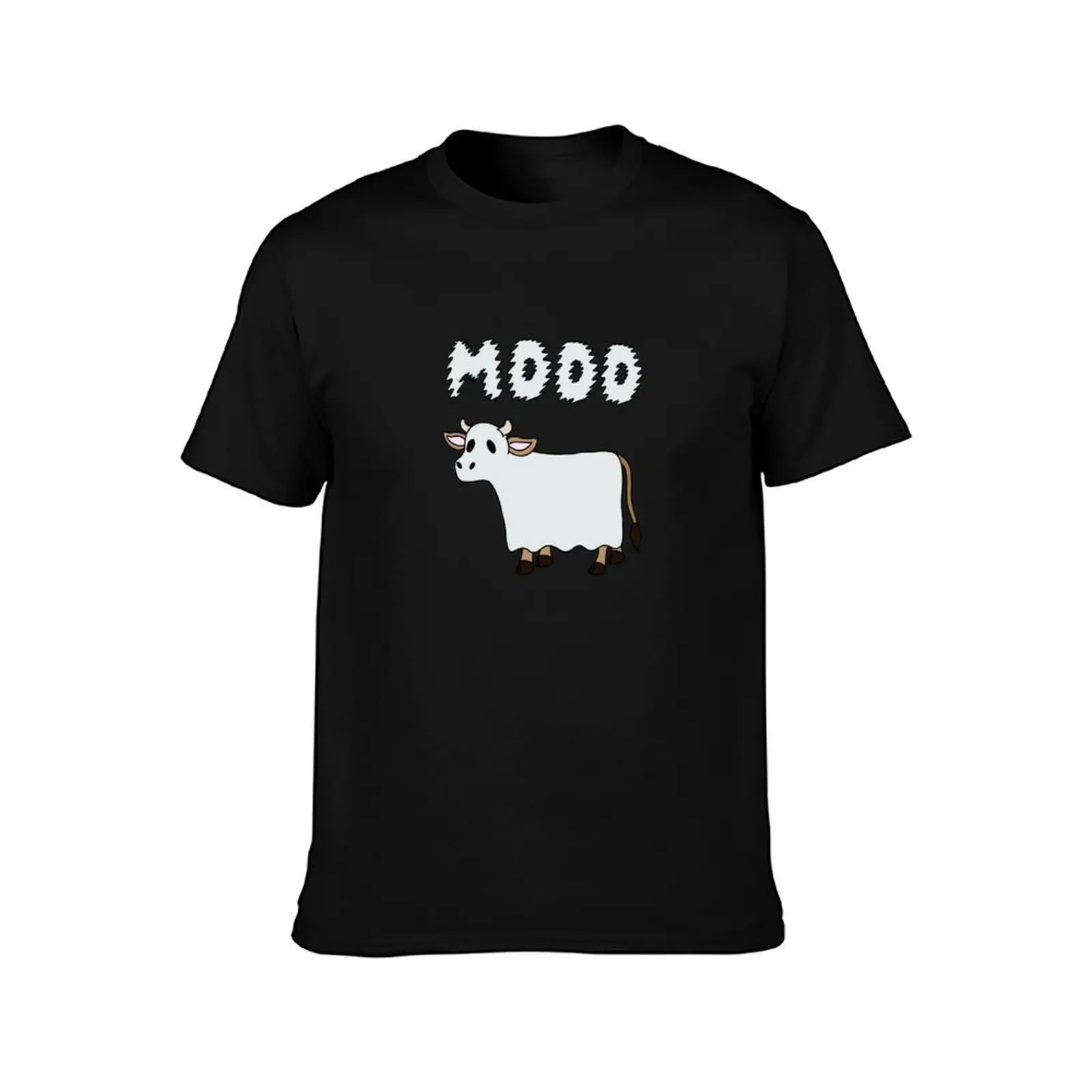 Halloween Sheet Ghost Cow MOOO T-Shirt, Summer Casual Cotton Tee, Oversized Streetwear Tops, Vintage Graphic Print, 100% Cotton