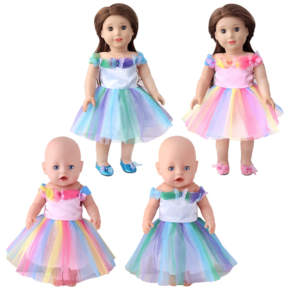 Cute Off Shoulder Butterfly Tulle Dress American 18 Inch Girl Doll Dresses Ours & Generation Kids Toys Dolls Skirt Accessories