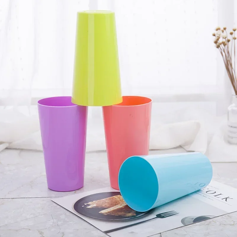 New Home Plastic Water Cup Juice Tea Cup Portable Brief Color Candy Thickened Washing Toothbrush Brushing Cup Party Drinkware