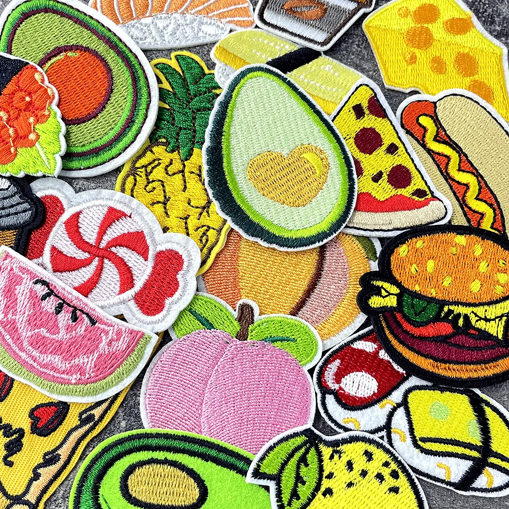 20pcs/Lot Avocado Pizza Hamburger Patches for Clothing Embroidery Applique Ironing Supplies Decorative Iron on Patch Stickers