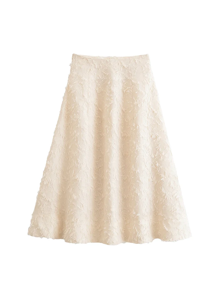 

European style new women's fashion versatile and elegant simple solid color tassel fluffy umbrella skirt