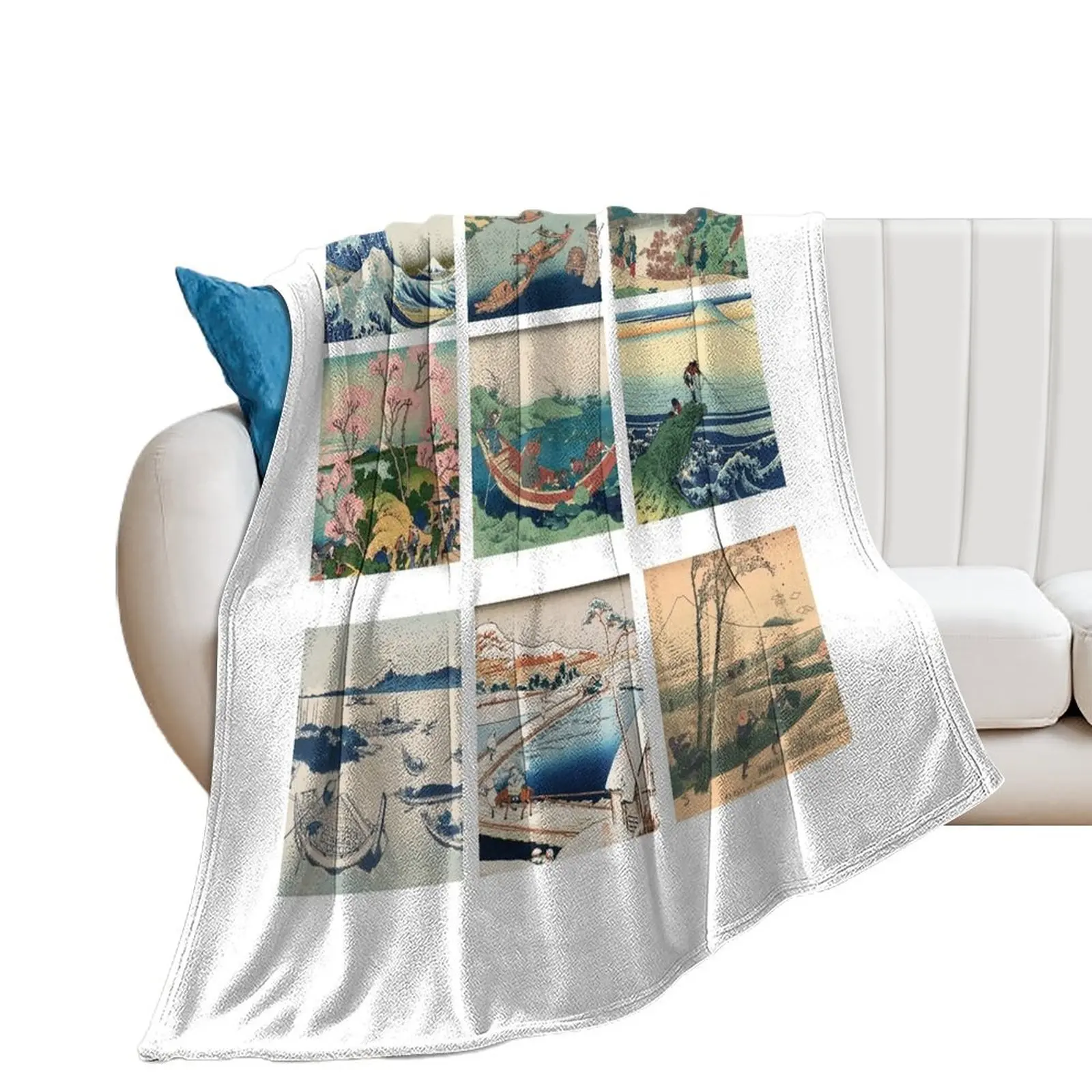 Hokusai - Collage Japanese ukiyo-e artist Hokusai Throw Blanket Furrys Stuffeds Blankets