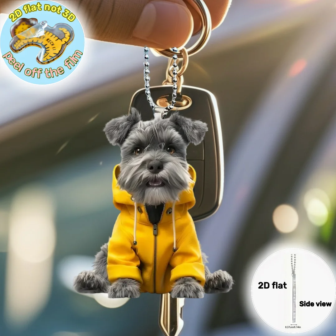 2D Dressed Schnauzer Keychain Cartoon Vibrant Puppy Pendant Flat Acrylic Ornament Charm,Decor for Car,Bags,Festive,Party,Gift