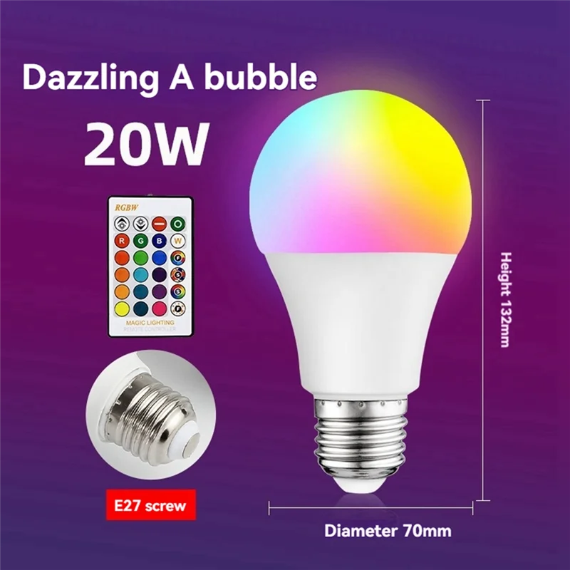 AK25-Led Colorful Light Bulb E27 Screw Bulb Lamp Dimming Remote Control With Memory Atmosphere Bulb