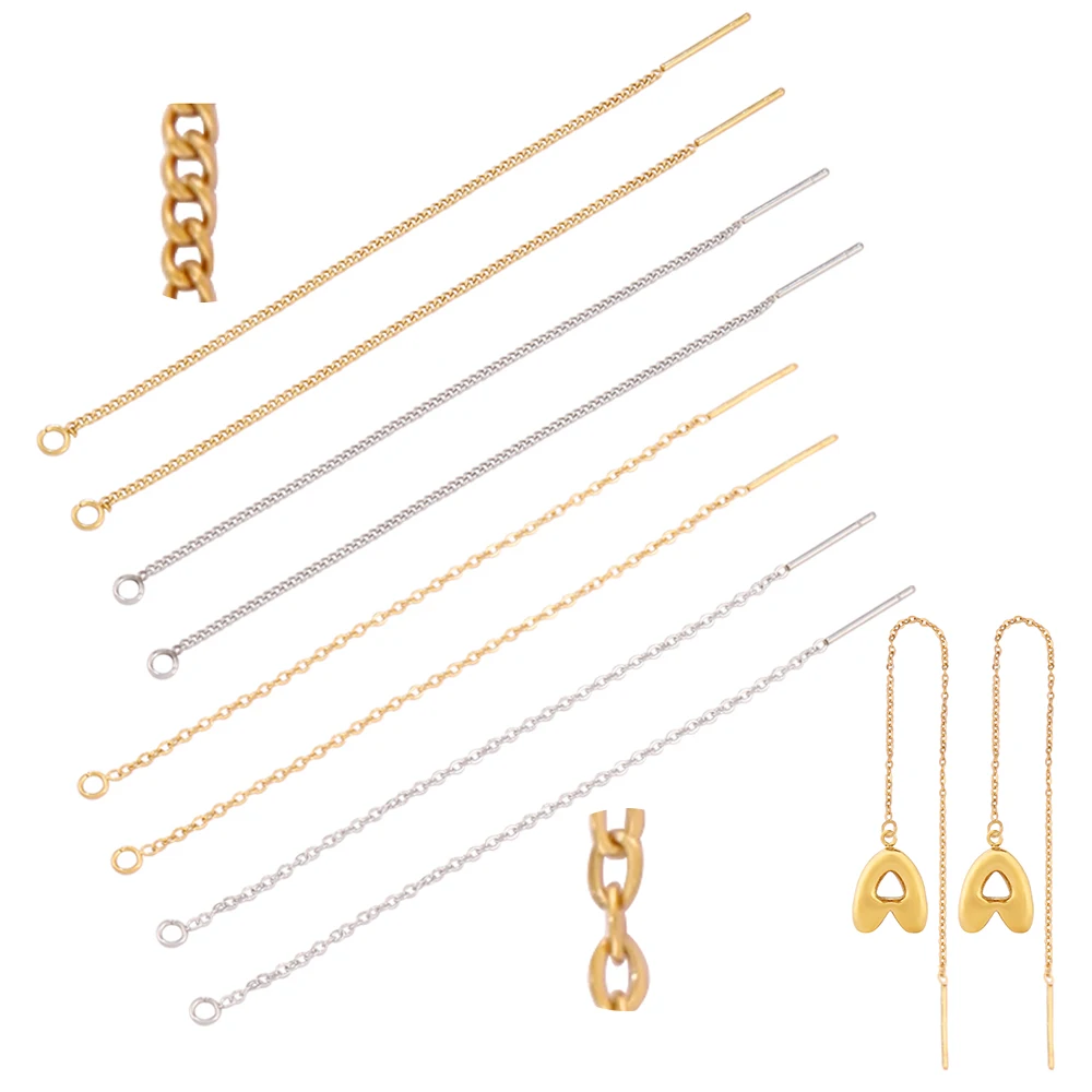 

6Pc PVD Stainless Steel 7 12cm Long Tassel Chain Drop Dangle Earrings Ear Line Earrings Base for DIY Jewelry Makings Supplies