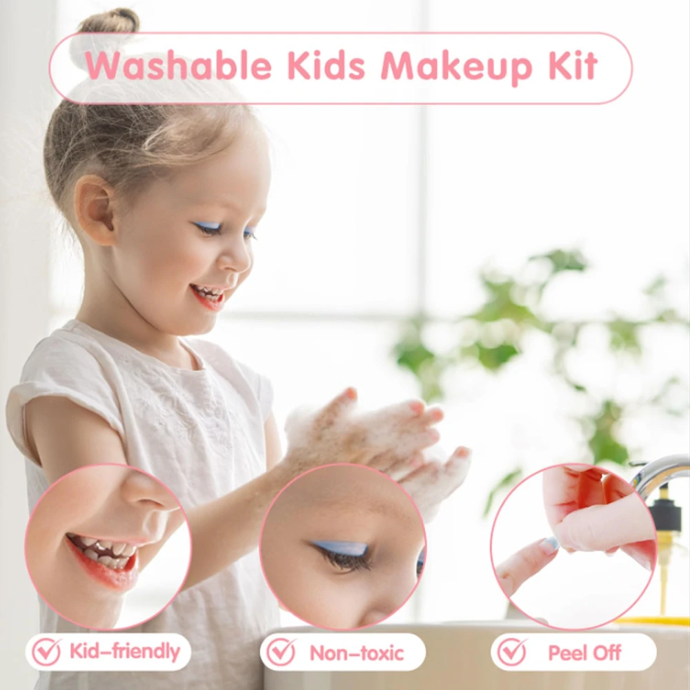 WizKidz Kindermake-upset voor meisjes Speelgoed Prinses Echte wasbare cosmetische setdoos met spiegel Peutermake-upset voor leuke speeltijd