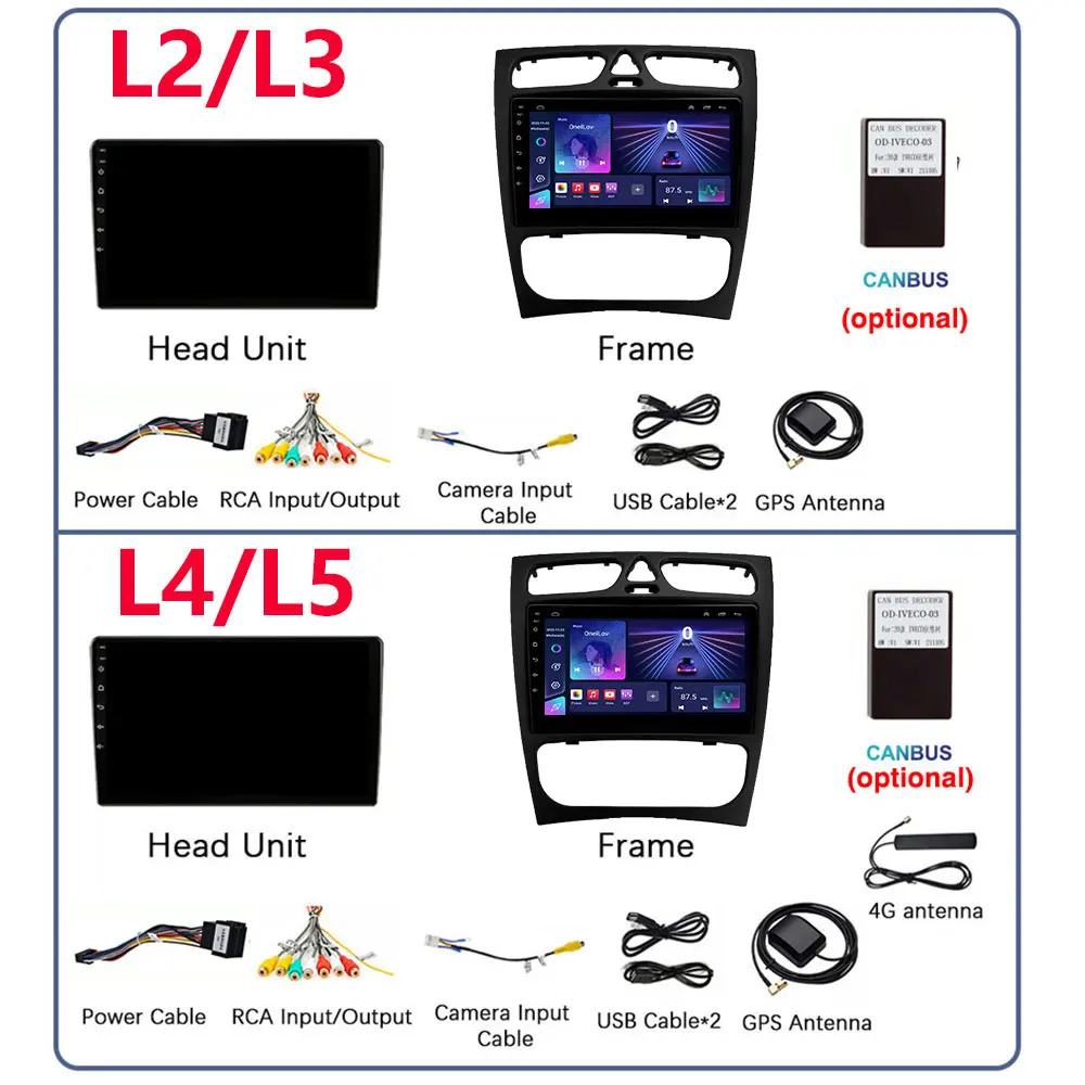 carplay Screen Android For Mercedes Benz C Class W203 C200 C320 C350 CLK W209 2002 - 2005 Multimedia Android auto Car Radio WiFi