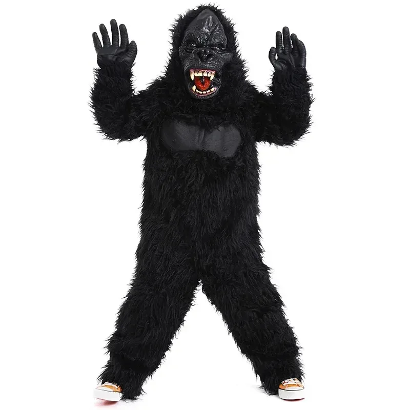Halloween Cosplay Costume Adult Kids Chimpanzees Gorilla King Kong Plush Jumpsuit Mask Gloves Party Stage Performance Suit