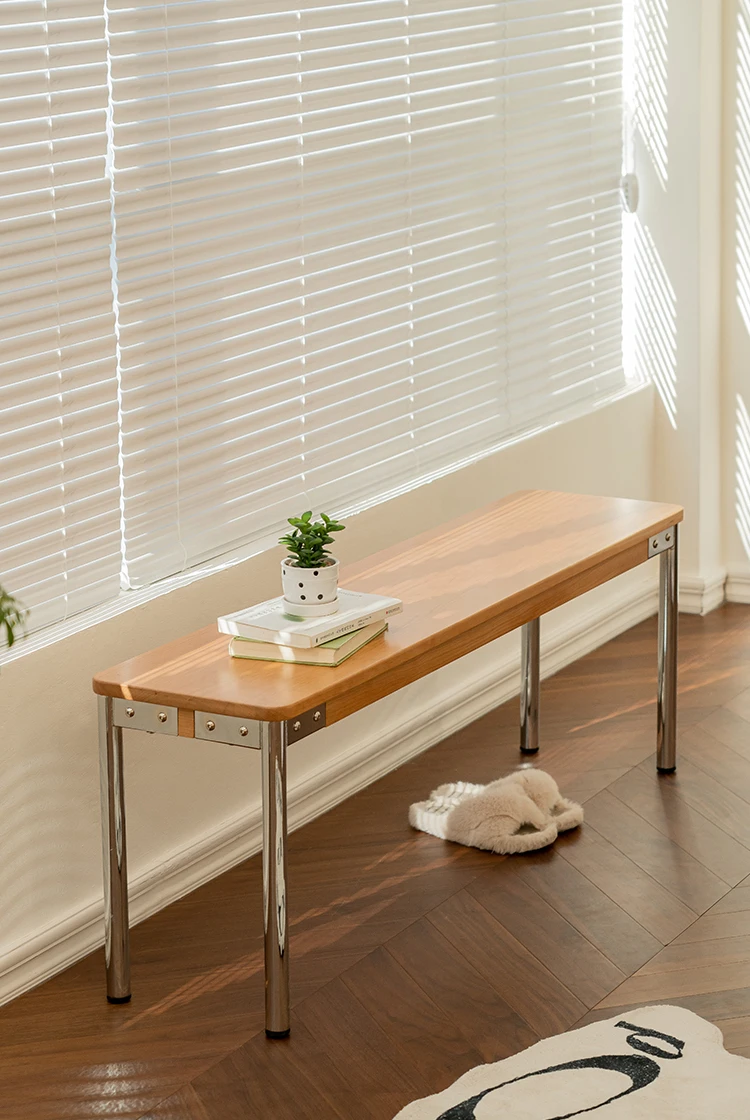 Taburete de madera maciza para dormitorio, Banco retro japonés, unidad pequeña minimalista, mesa de comedor