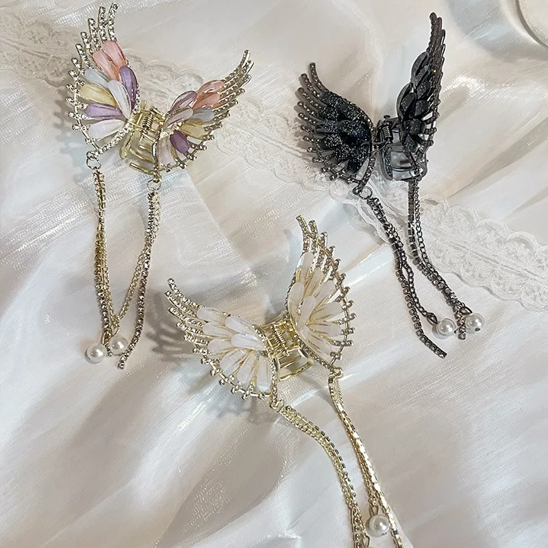 

Trendy Exquisite Rhinestone Butterfly Tassels Hair Claw Women Luxury Ponytail Shark Clip Girls Pearl Hairpin Hair Accessories