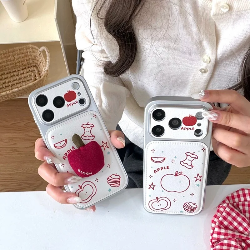 

Fashion Plating Leather Line apple Pattern Phone Case For iPhone 17 Pro 16 15 14 Pro Max Protective Cover Lovely Shockproof Case