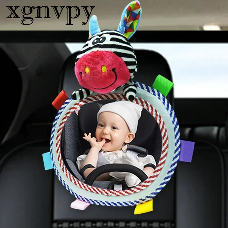 xgnvpy Baby Car Rear Seat Mirror Adjustable Rear View Plush Cartoon Animal Mirror Stroller Baby Toys Facing