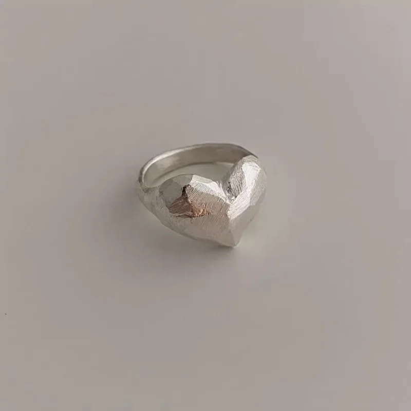 925 Sterling Silver Rings For Women Simple Minimalist Retro Heart Open Finger Ring Fashion Band Female Bijoux Gift