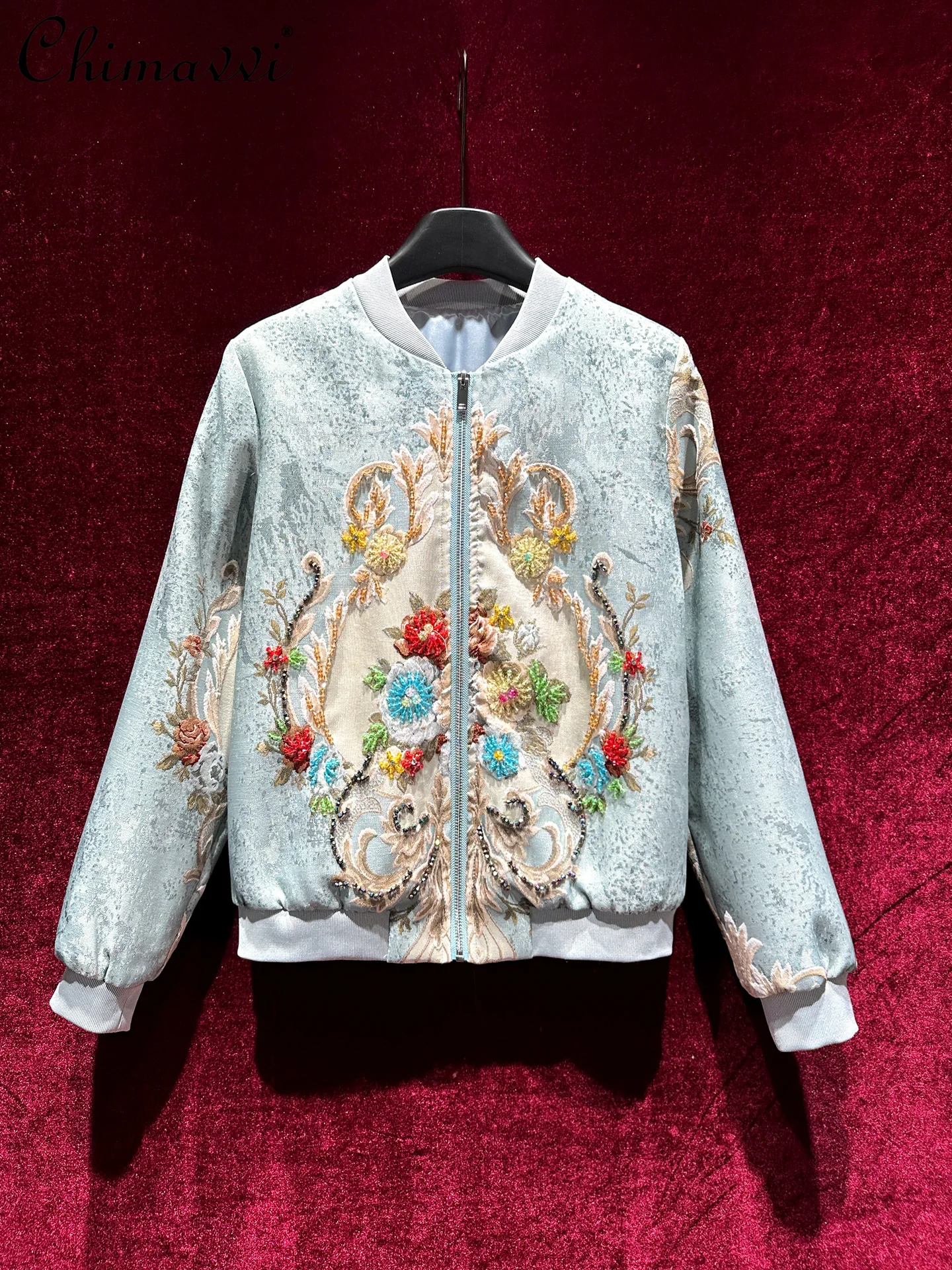 

Vintage Heavy Beaded Casual Elegant Jacquard Jacket for Women Spring Autumn New Fashion Long Sleeve Slimming Jackets Coat